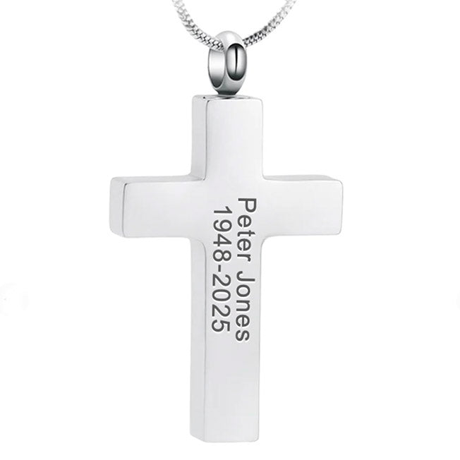 Anhänger mit geradem Liniengravur-Kreuz für die Feuerbestattung