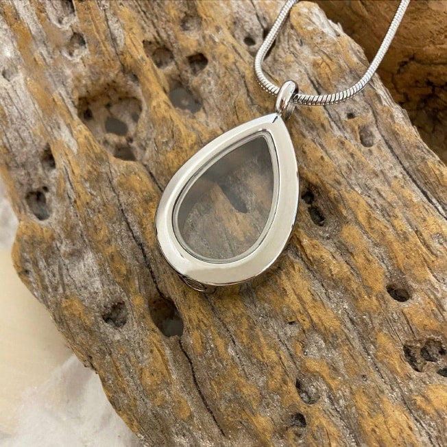 Clear Teardrop Silver Tone Cremation Pendant