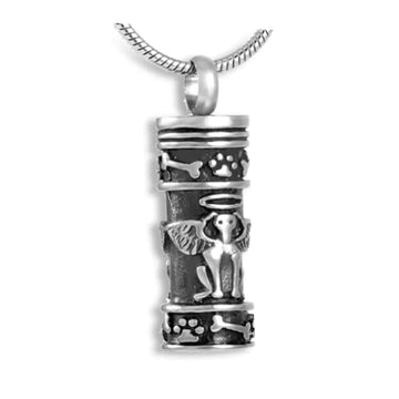 Carved Cylinder Cremation Pendant - Stainless Steel