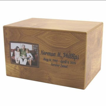 Natural MDF Box Cremation Urn - Photo Printed