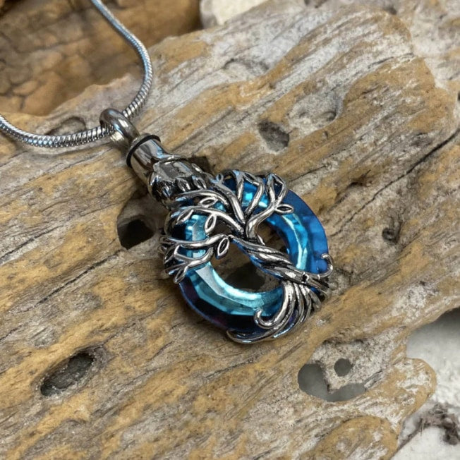 Tree of Life Iridescent Cut Glass Cremation Pendant