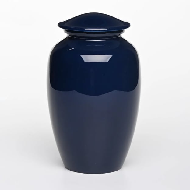 Dunkelblaue Urne für Erwachsene mit Kolibri-Blumenmotiv