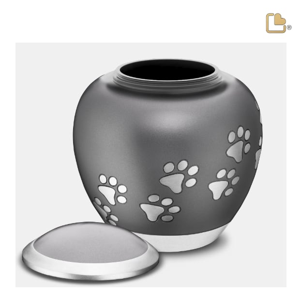 Shadow Pawprint Pet Urn French Grey & Bru Pewter