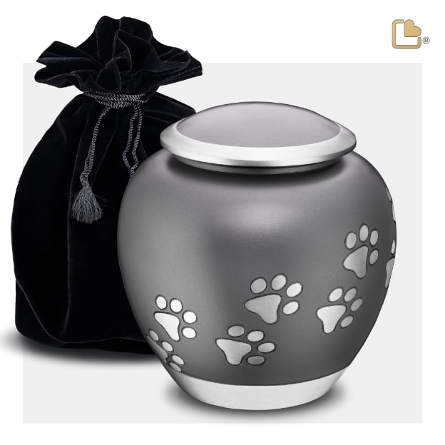 Shadow Pawprint Pet Urn French Grey & Bru Pewter