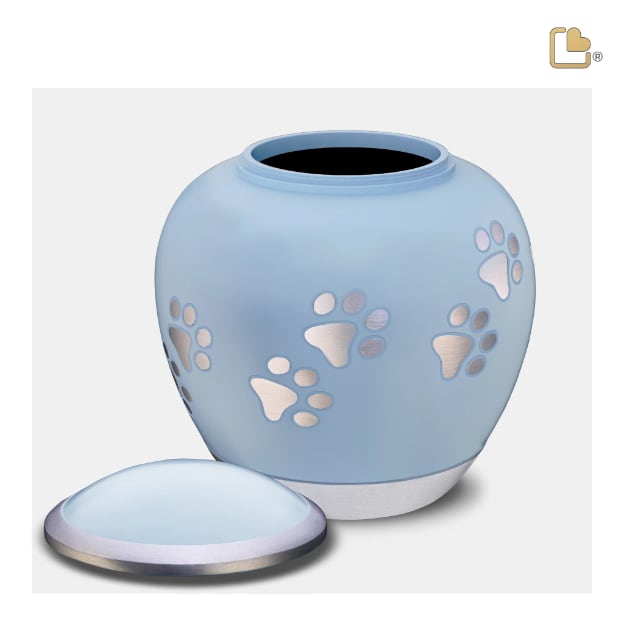Shadow Pawprint Pet Urn French Blue & Bru Pewter