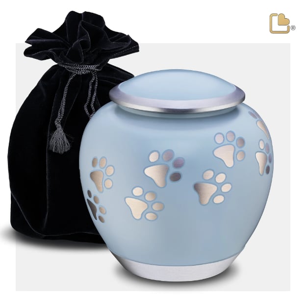 Shadow Pawprint Pet Urn French Blue & Bru Pewter