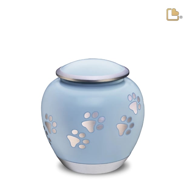 Shadow Pawprint Pet Urn French Blue & Bru Pewter