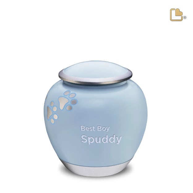 Shadow Pawprint Pet Urn French Blue & Bru Pewter