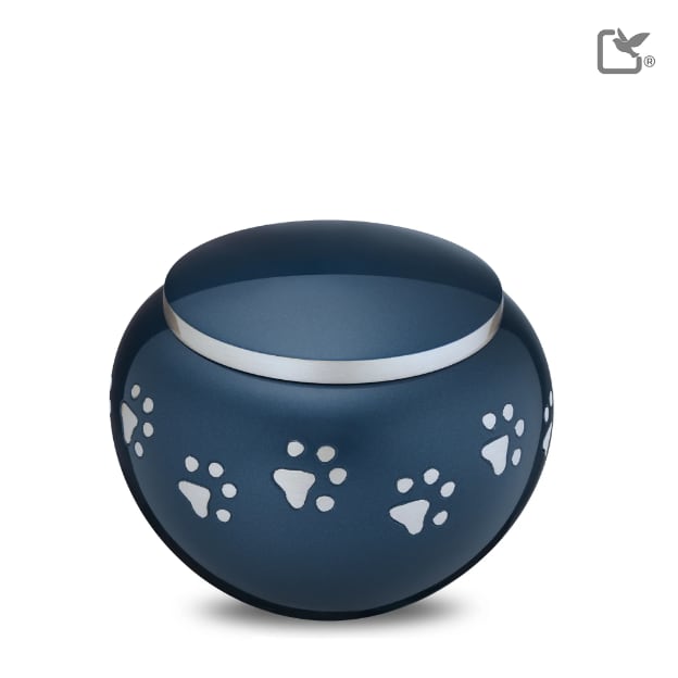 Classic Round Pet Urn Blue & Bru Pewter