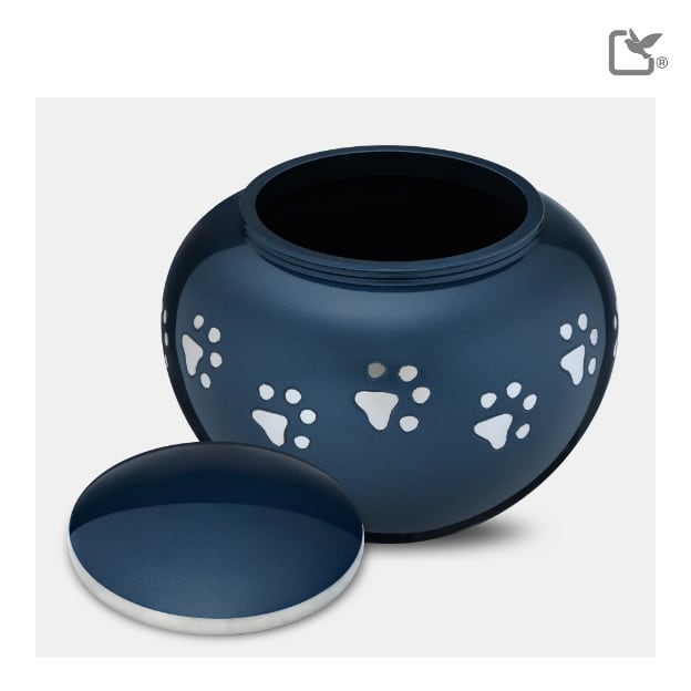 Classic Round Pet Urn Blue & Bru Pewter