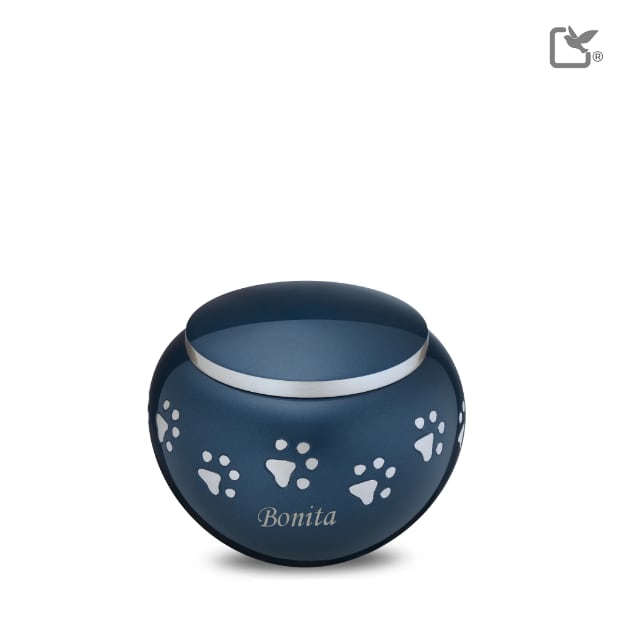 Classic Round Pet Urn Blue & Bru Pewter