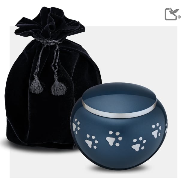 Classic Round Pet Urn Blue & Bru Pewter