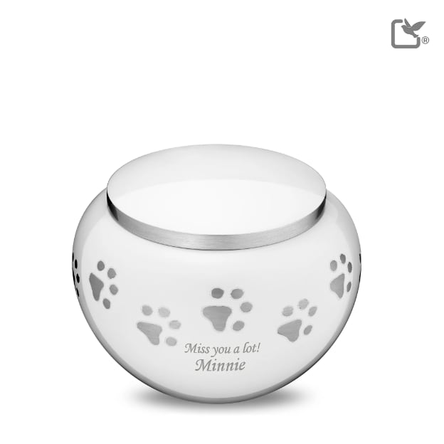 Classic Round Pet Urn White & Bru Pewter
