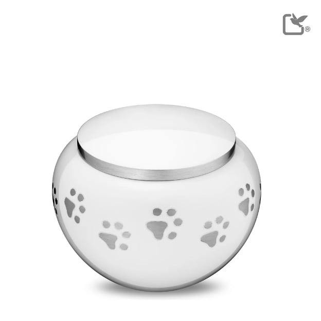 Classic Round Pet Urn White & Bru Pewter