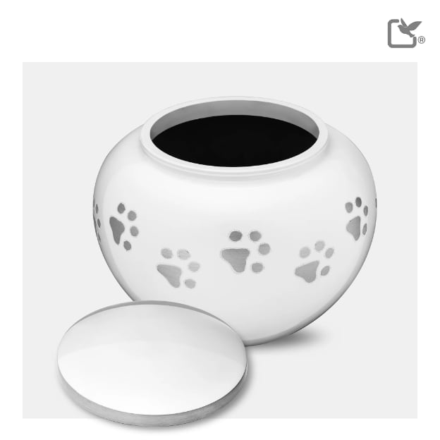 Classic Round Pet Urn White & Bru Pewter