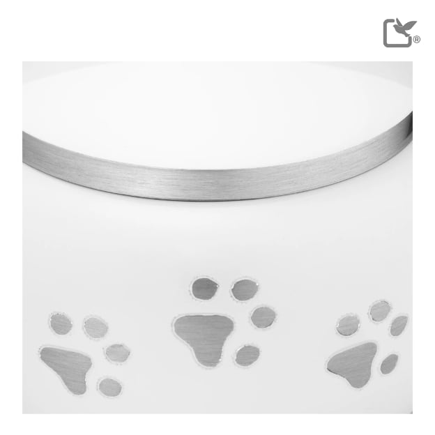 Classic Round Pet Urn White & Bru Pewter