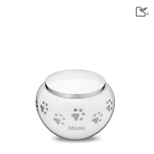 Classic Round Pet Urn White & Bru Pewter