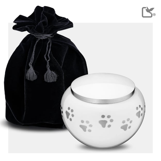 Classic Round Pet Urn White & Bru Pewter