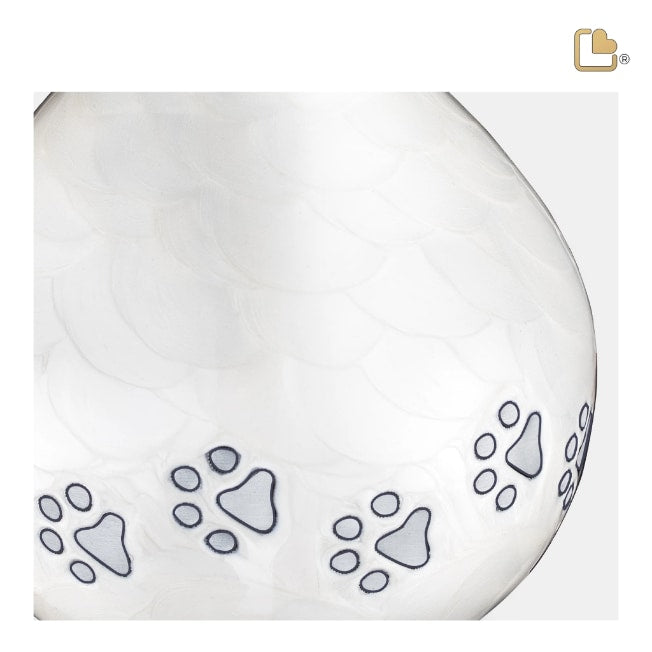 LoveDrop Pet Urn Pearl White & Bru Pewter