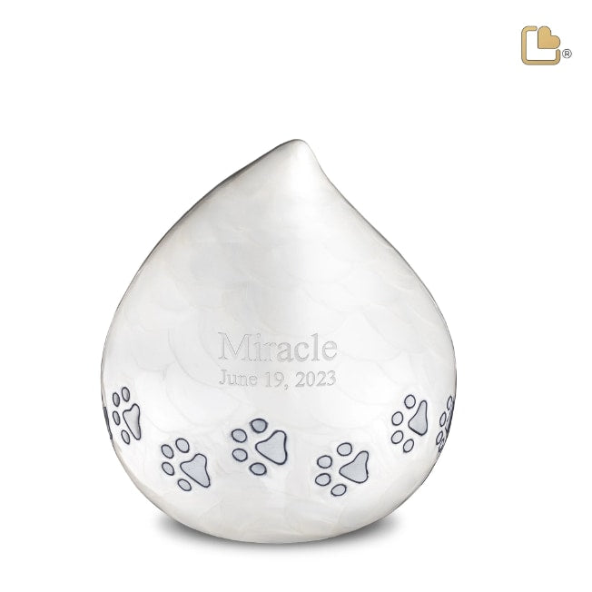 LoveDrop Pet Urn Pearl White & Bru Pewter