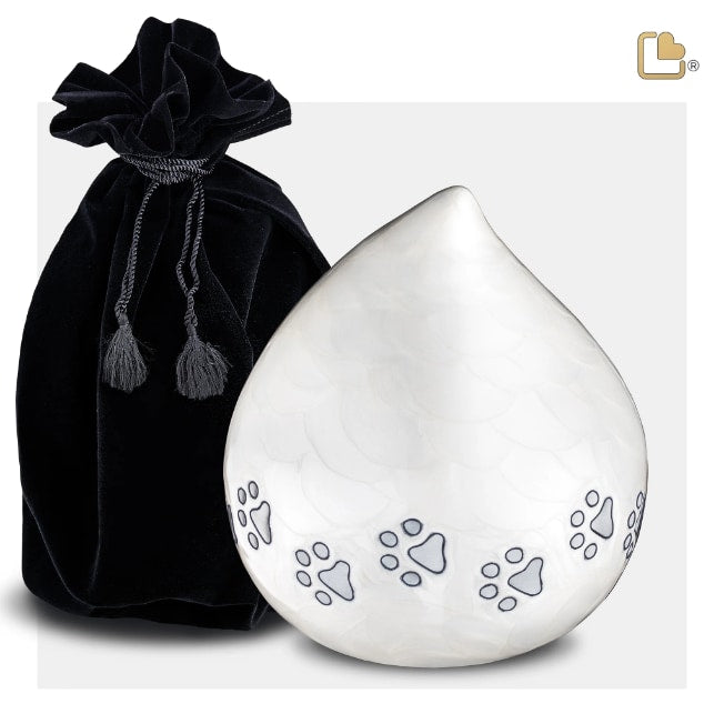 LoveDrop Pet Urn Pearl White & Bru Pewter