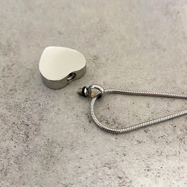 Silver Tone Heart with Paw Print Pet Cremation Pendant