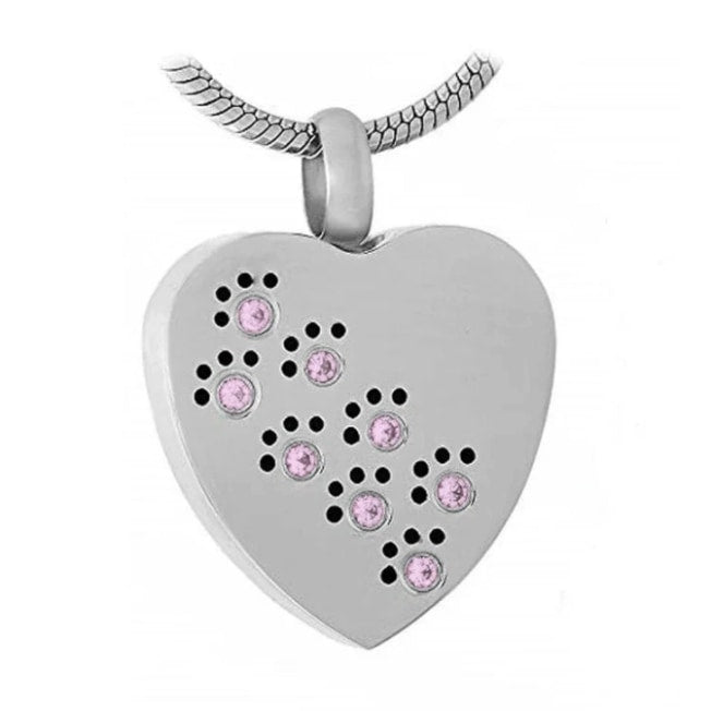 Silver Tone Heart with Paw Print Pet Cremation Pendant