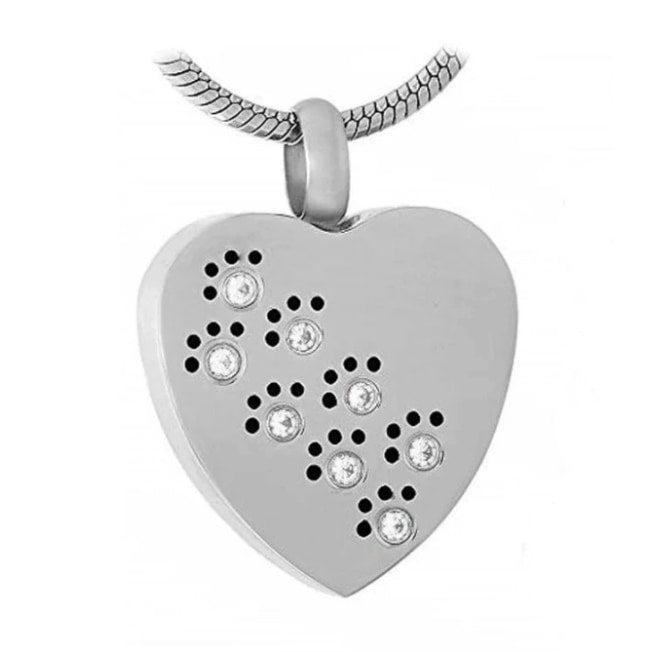 Silver Tone Heart with Paw Print Pet Cremation Pendant