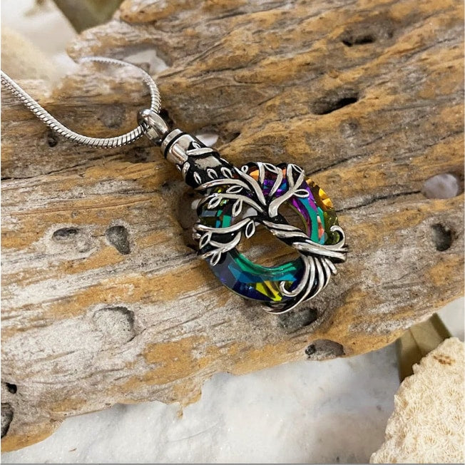 Colgante de cremación de cristal tallado con el Árbol de la Vida