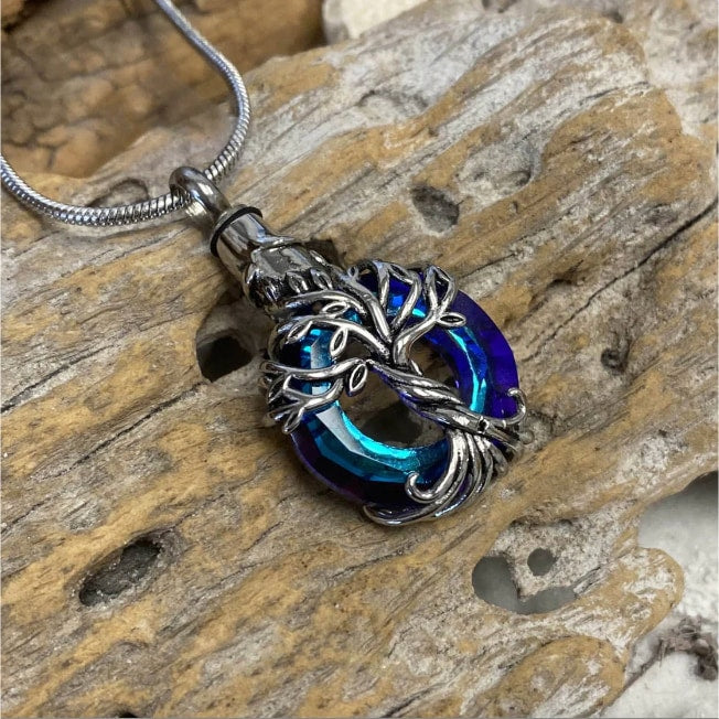 Colgante de cremación de cristal tallado con el Árbol de la Vida