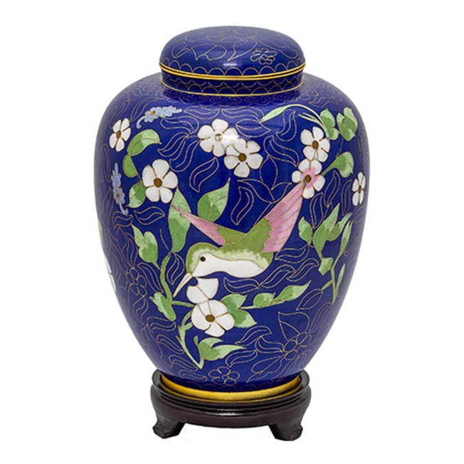 Hummingbird & Butterfly Blue Adult Cloisonné urn