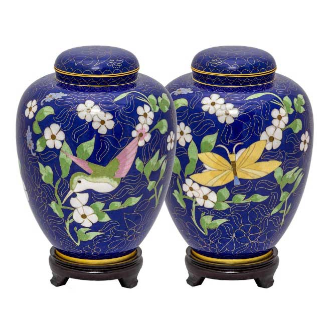 Hummingbird & Butterfly Blue Adult Cloisonné urn