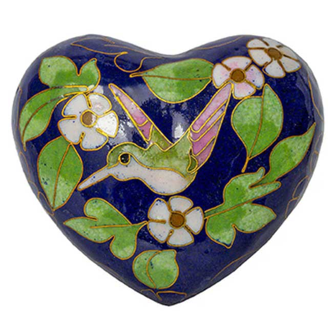 Hummingbird Blue Cloisonné heart keepsake