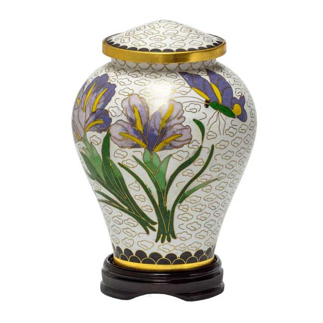 White Iris Cloisonné Infant Urn