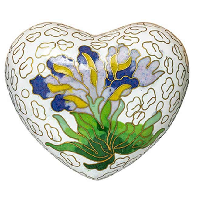 White Iris Cloisonné Heart Keepsake