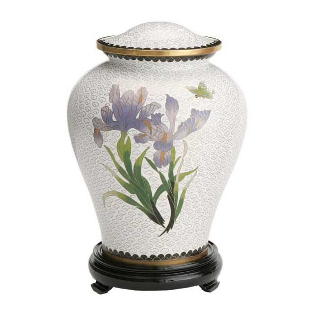 White Iris Cloisonné Companion Urn