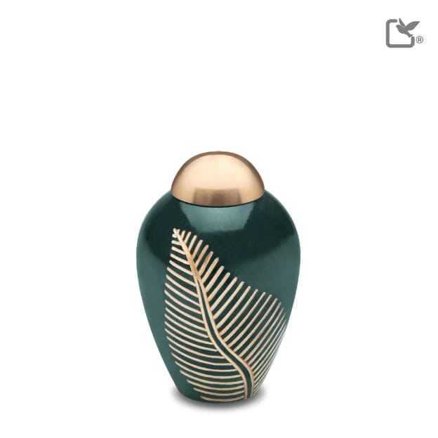 Emerald Leaf Solid Brass Keepsake Urn