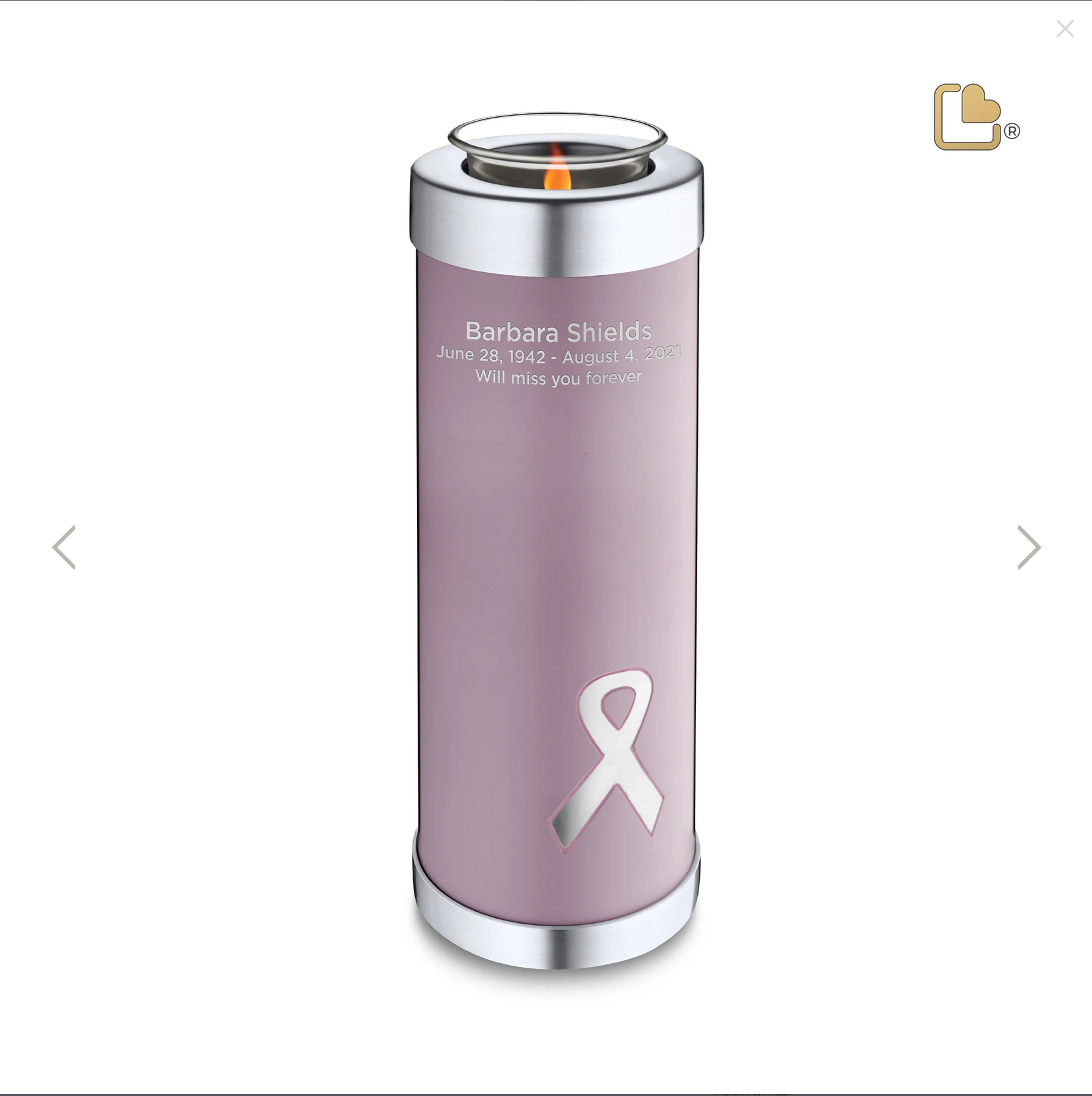 Urna de recuerdo rosa con vela de té alta de concienciación