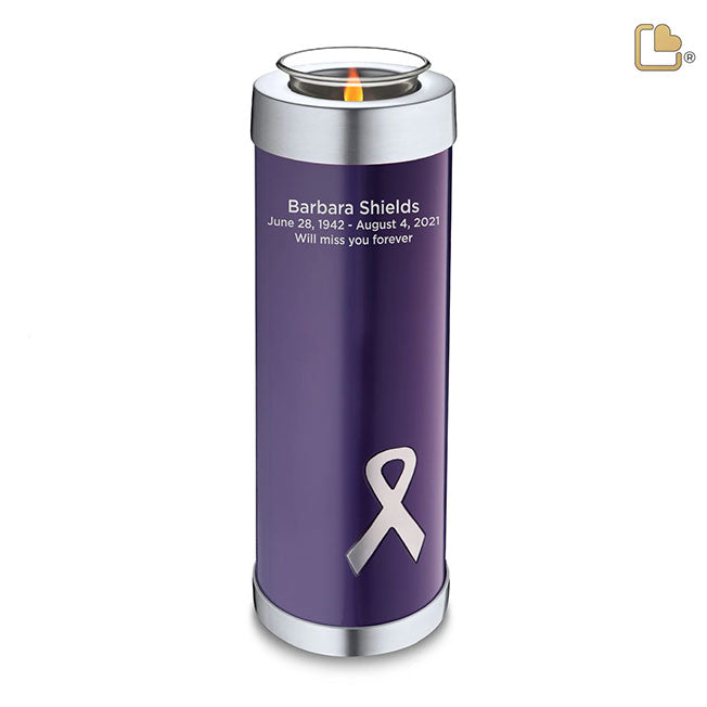 Urna de recuerdo morada con vela de té alta de concienciación