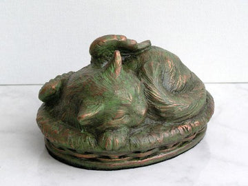 Cat Urn in Cold Cast Bronze Verdigris