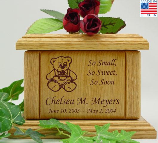 Teddy Bear Wood Infant Cremation Urn