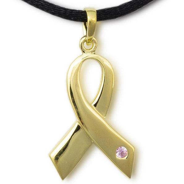 Breast Cancer Ribbon Cremation Pendant - Gold Vermeil