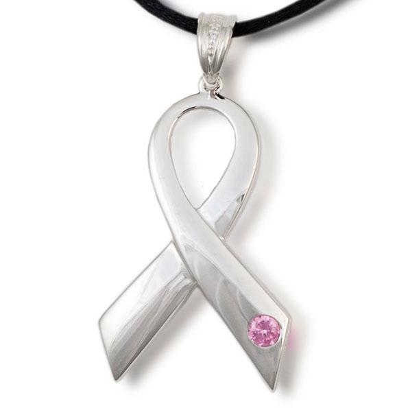 Breast Cancer Ribbon Cremation Pendant - Polished Sterling Silver