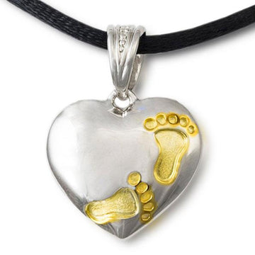 Footprints on My Heart Cremation Pendant - Sterling Silver