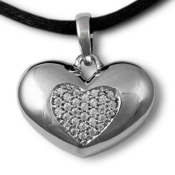 Jeweled Heart Cremation Pendant - Sterling Silver