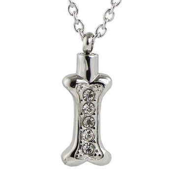 Stainless Steel Cremation Necklace - Crystal Bone