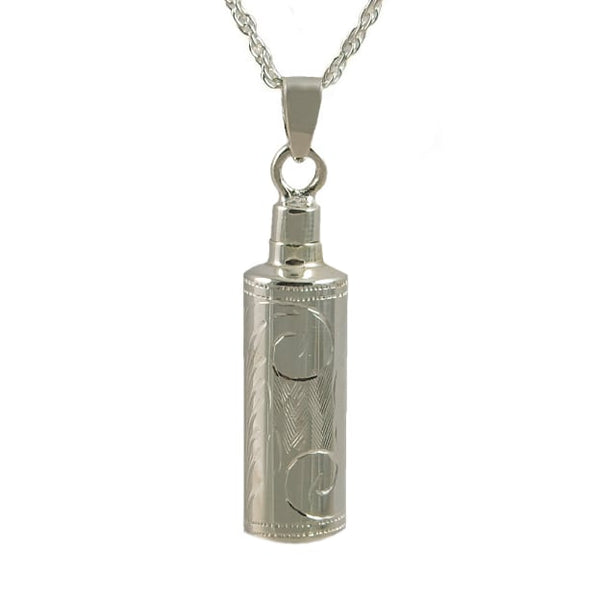Sterling silver cremation pendant for ashes—elegant urn necklace with threaded stopper, part of our cremation jewelry for men, women, and pet ashes jewelry collection.