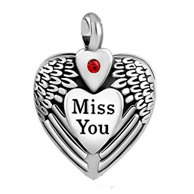 Miss You Heart With Angel Wings Cremation Pendant
