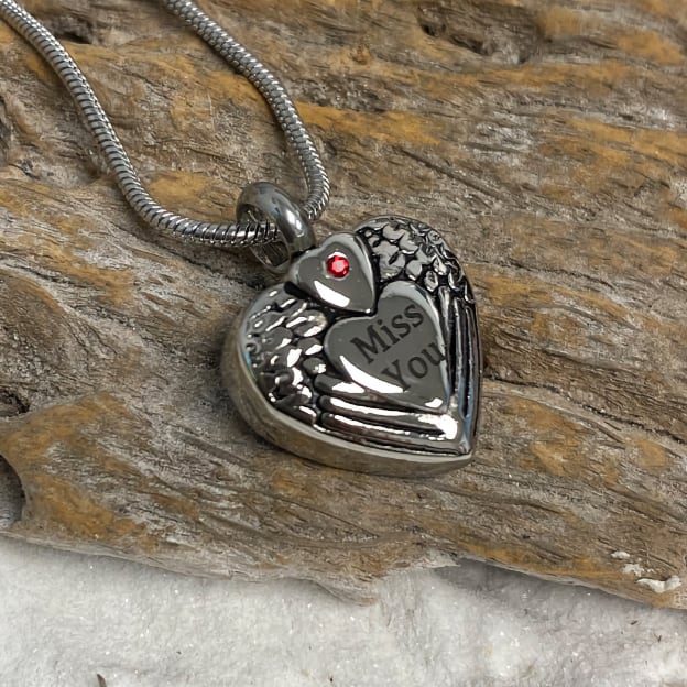 Miss You Heart With Angel Wings Cremation Pendant
