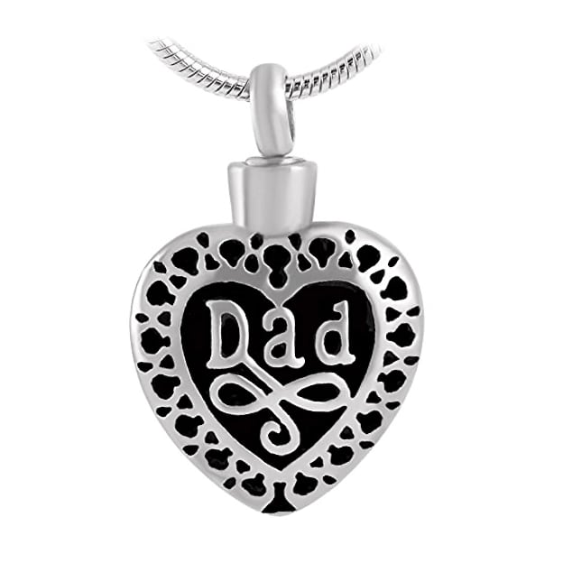 Black & Silver Dad Heart Cremation Pendant